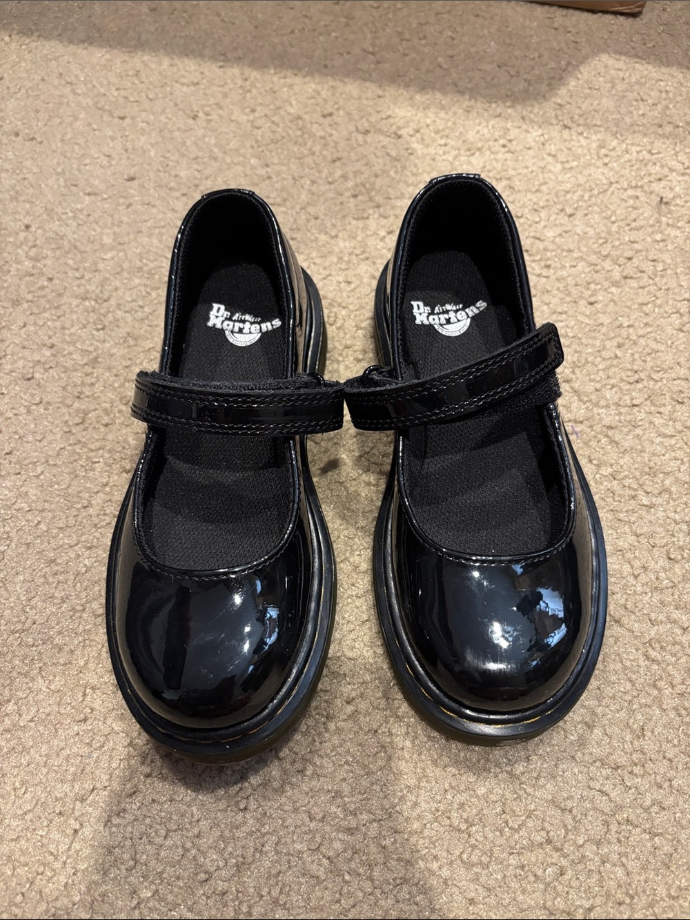 Dr. Martens Kids Black Patent Mary Jane Hook-and-Loop Shoes